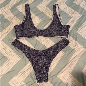 Blue and white speckled bikini set